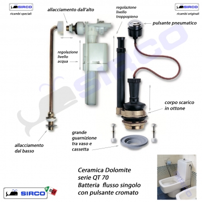 QT70 batteria cassetta FLUSSO SINGOLO VARIANTI Dolomite BATTERIE Sirco sas  Arredo Bagno Biella Piemonte